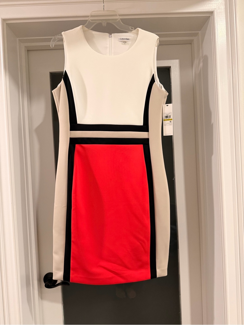 Calvin Klein Colorblock Sheath Dress - Red, White, Beige & Black